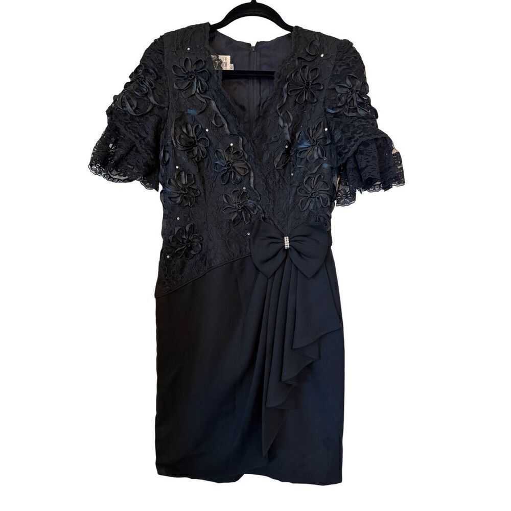 Vintage Leslie Fay Black Lace Sheath Dressy Dress Size 6 Whimsygoth